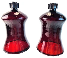 Set of 2 Vtg Ruby Red Honeycomb Votive Cup Candle Holder HOMCO Home Interiors