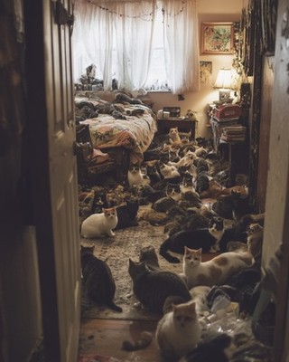 Crazy Cat Lady Room Full of Cats Funny Scene 8x10 Wall Art - 260320109