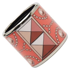 Hermes Enamel Corriedossian Motif Ring Silver/Orange Women's Accessories