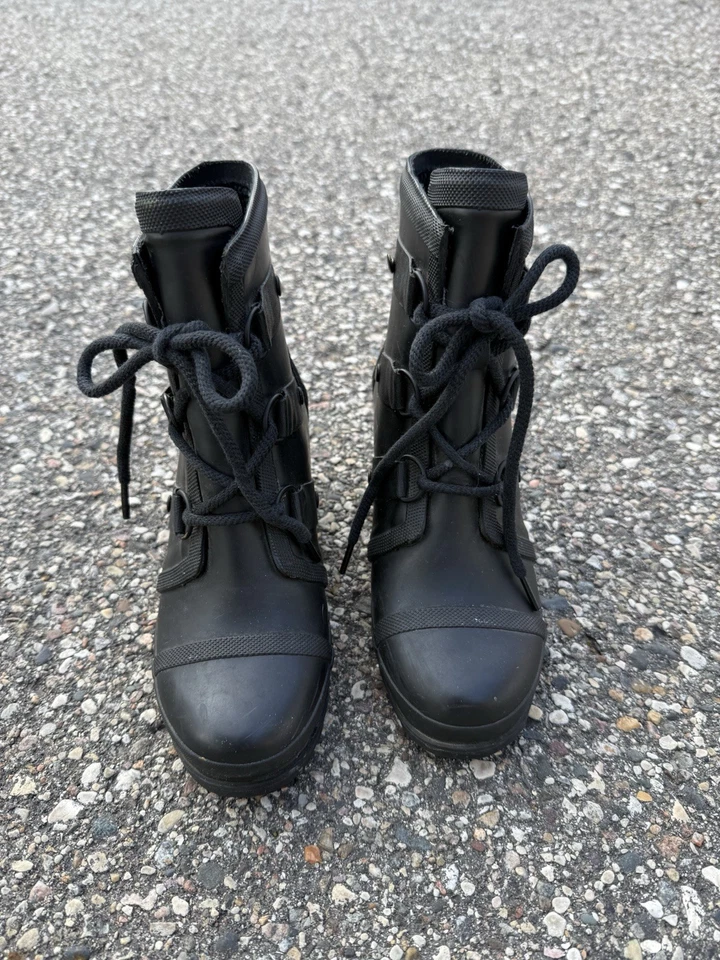 Sorel Joan of Arctic Wedge II Rubber Boots  Black Size 7  Waterproof Lace Wedge - Image 3 of 4