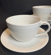 MSE Martha Stewart Everyday Cup + Saucer White Acorn Embossed Design