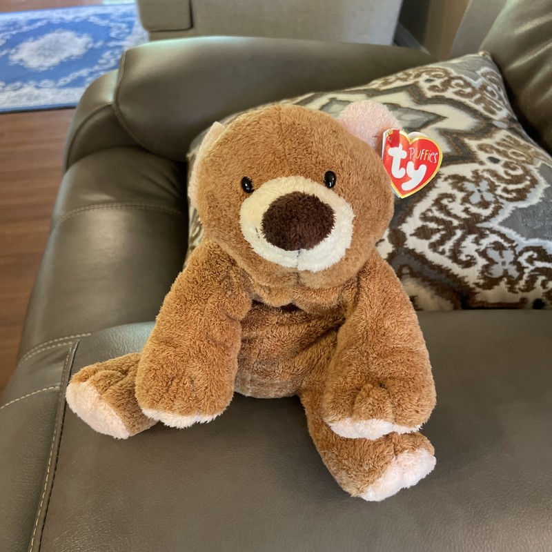 Vintage 2002 Ty Pluffies “Slumbers” Brown Bear Plush Gently Used With Tags 