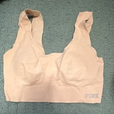 PINK Seamless Wireless Bralette Bra Beige Size S Solid Spandex Pullover