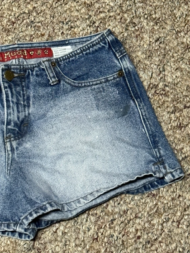 ВИНТАЖНЫЙ грязи отрезать джинсовой ткани джинсы шорты синий взрослый размер 5 женщин Y2K - Изображение 3 из 4