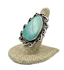Vintage Early 50's Navajo Large Turquoise Stone Sterling Silver Ring Sz 8