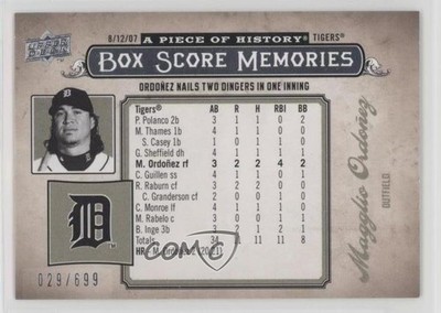 2008 Upper Deck A Piece of History Box Score Memories 29/699 Magglio Ordonez g9j
