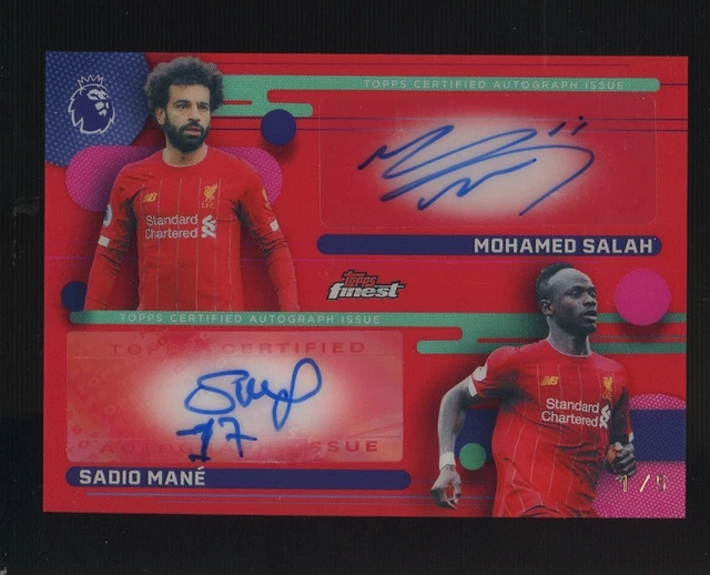 2026 Topps Finest PL Soccer Red Refractor Mohamed Salah Sadio Mane Dual AUTO 1/5