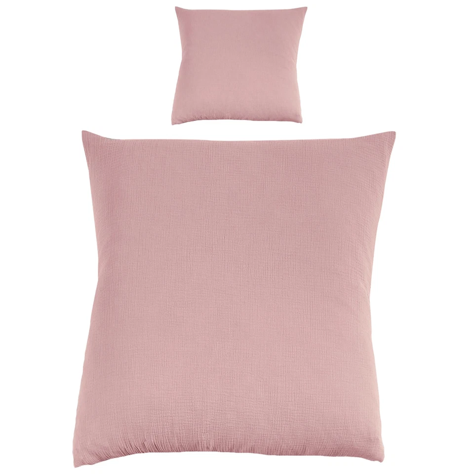4tlg Musselin Bettwäsche Set 135x200+80x80 Rosa Bettbezug Kissenbezug Garnitur - Bild 4 von 4