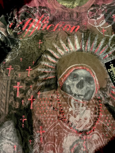 New Affliction Royalty Premium Multicolor Foil Skull T-Shirt Men's Sz Large - Picture 3 of 8