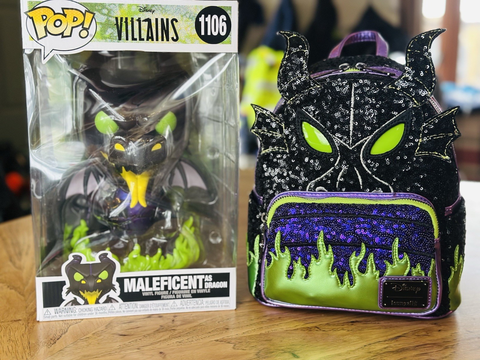Loungefly Disney Villains Maleficent Dragon Sequin Mini Backpack Bundle NWT