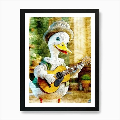 Lustiger Kunstdruck Ente spielt Gitarre gerahmtes Wandbild Poster Leinwanddruck Bild
