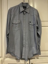 Wrangler Vintage 16x34 Men  s Chambray Denim Shirt Long Sleeved Pearl Snap