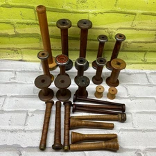 Mixed Lot of 25 Vintage Wooden Textile Bobbins, Spindles & Spools! Cottage Core!