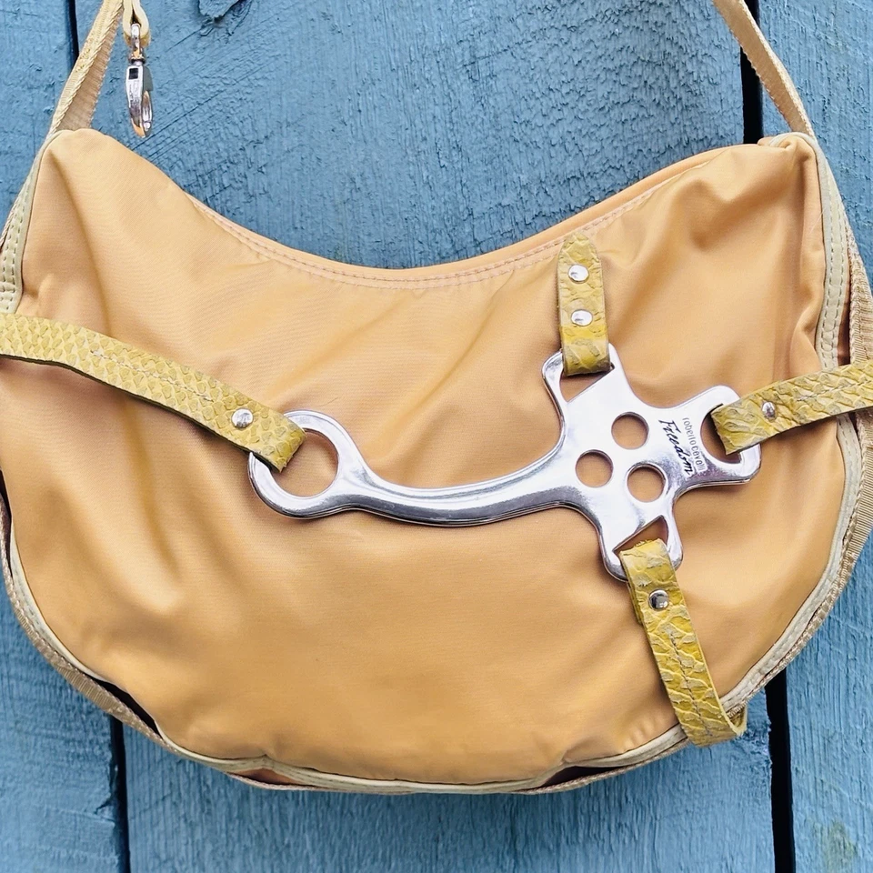 Bolso de Hombro Robert Cavalli Hebilla Piel de Serpiente Cartera Lona y Cuero Y2K Foto 3 de 4