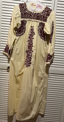 Vintage 1970s Mexican Hand-Embroidered Long-Sleeve Oaxacan Maxi Dress Medium