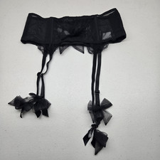 Victoria's Secret Women Garter Belt XS Black Floral Bow Lace Sheer