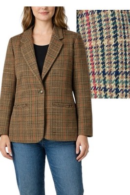 Vintage Requirements Plaid Tweed Blazer Women s Size 10 Brown Wool Blend Office