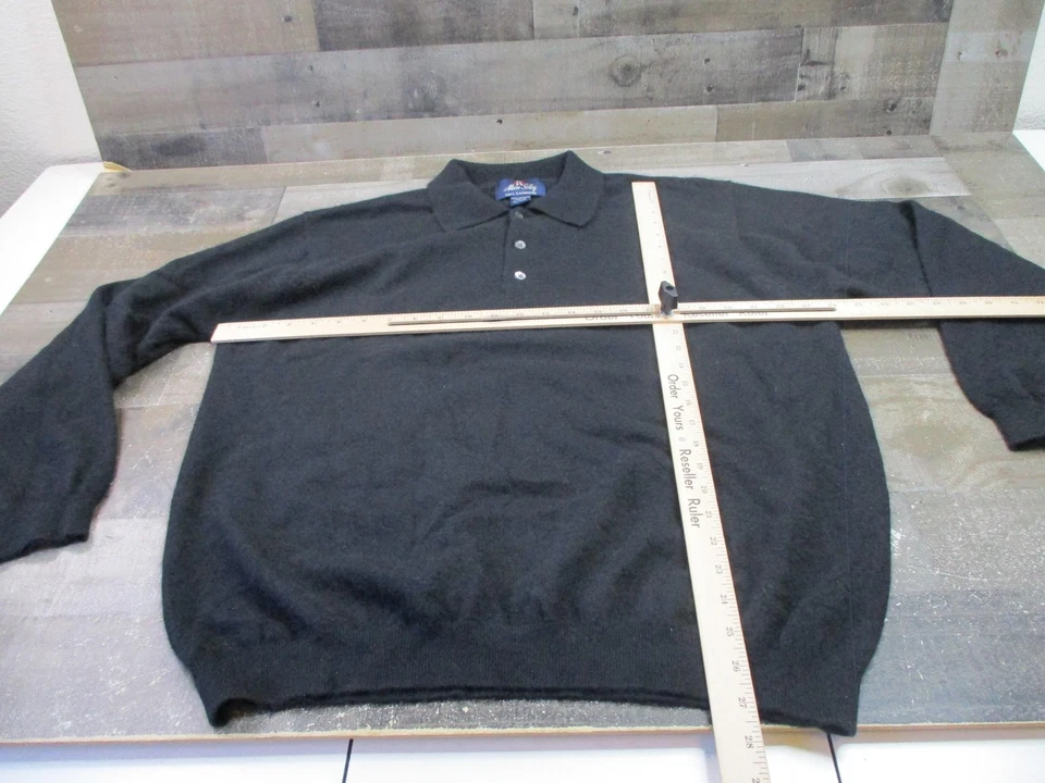 Suéter Polo Allen Solly Vintage Para Hombre XL Negro 100% Cachemira Manga Larga Años 90 Foto 4 de 4