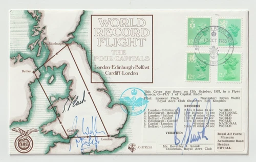 13/10/1983 UK GB Cover - World Record Flight The Four Capitals - HANDSIGNED