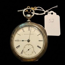 1887 Elgin Grade 97 7J Size 18 Key Wind Pocket Watch w/Key Silverine Runs