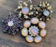 Vintage Jewelry Lot Faux Opal Brooch Pin Charm Pendant Victorian Revival