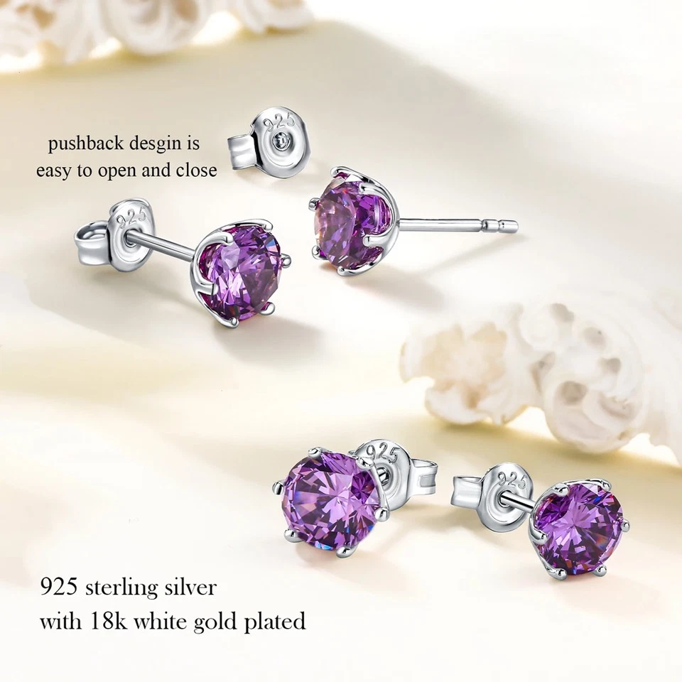 Lab Grown Purple Sapphire Emerald Ruby Gemstone Earrings 925 Silver Stud Earring - Image 2 of 4