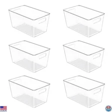 6 PCS Clear Plastic Storage Bins with Handles for Kitchen, Pantry, Fridge,
