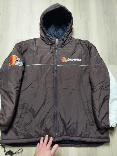 Vintage Reebok Cleveland Browns NFL Puffer Jacket Size 2XL Brown White - Picture 2 of 15