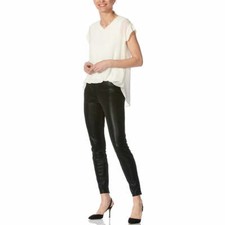 HUE U22901 Distressed Matte Leatherette Leggings Black  M 