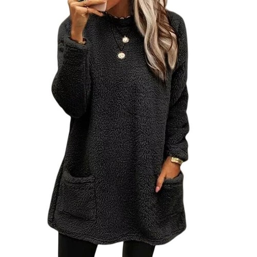 Ladies Winter Fluffy Fur Teddy Bear Fleece Jumper Pullover Sweatshirt Long UK - Picture 10 of 21