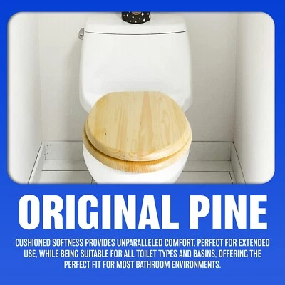 18" NATURAL PINE WOODEN UNIVERSAL BATHROOM WC TOILET SEAT EASY FIT WITH FITTINGS