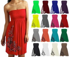 Women Strapless Bandeau Boobtube Sheering Top Ladies Floral Glitter Swing Dress