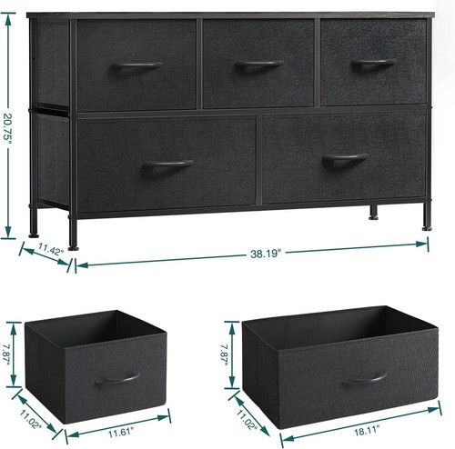 Storage Cabinet With 5 Fabric Drawers, Wooden Top, Dresser, Locker For Clothes - Picture 26 of 45