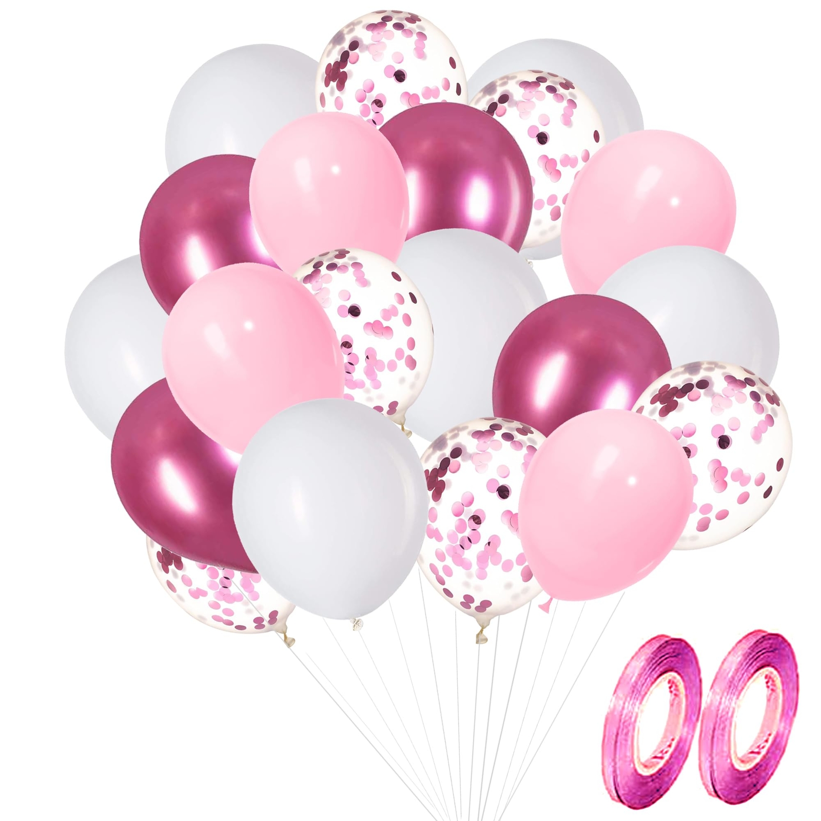 KIRIKOU 12 Inch 60 Pack Metallic Pink White Confetti Balloons Garland Arch Kit