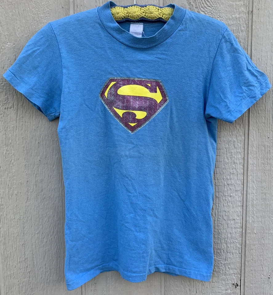 vintage Superman (S iron on transfer glitter grqphics) HI CRU size S - Image 4 of 4