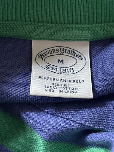 Brooks Brothers Performance Polo L Knit Shirt Green Purple Stripe Slim Fit - Picture 6 of 7