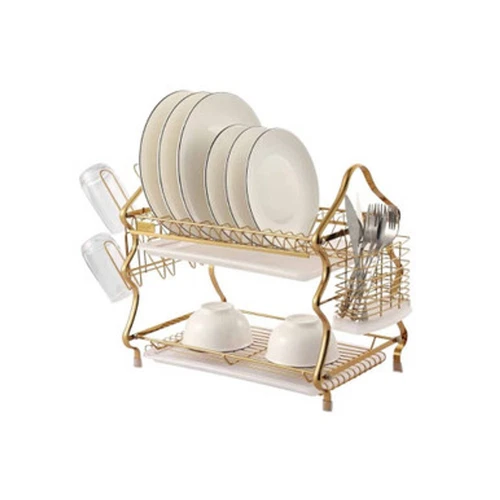 Luxury 2 Tier Dish Drainer Rack Drip Tray Kitchen Drying Rack Bowl Plate Holder - Picture 4 of 20