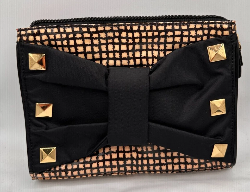 Bolso sin asas con lazo FELIX REY negro y tostado con forro rosa intenso bolso de mano dorado Nueva York Foto 3 de 4