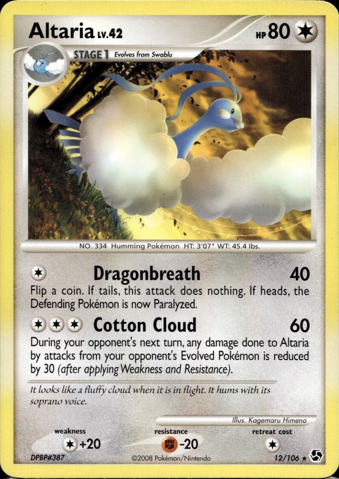 Altaria 12/106 Regular Great Encounters Pokémon Card LP