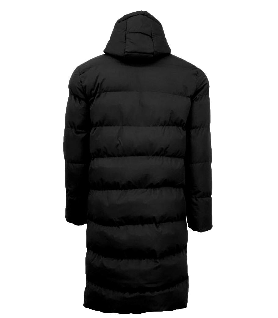 MENS HOODED PADDED QUILTED 3/4 LONG PUFFER WINTER COAT LONGLINE JACKET ...