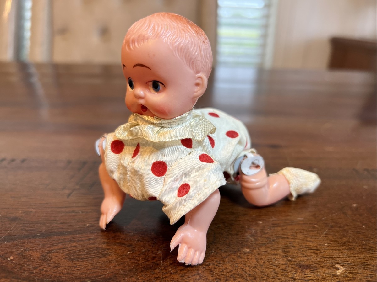 Vintage 1950's Wind-Up Tin & Plastic Crawling Baby Japan Vintage 1950's Wind-Up Tin & Plastic Crawling Baby Japan