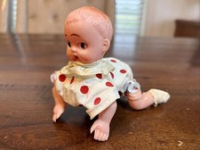 Vintage 1950  s Wind-Up Tin  Plastic Crawling Baby Japan WORKING Antique Toy HTF