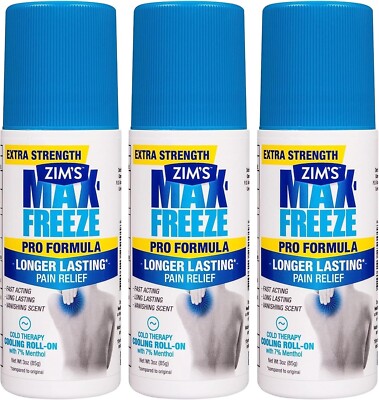 Zim s Max-Freeze Pro Formula Roll-On Pain Relief 3oz each *Three Pack*