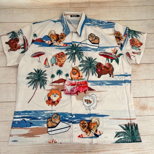 Glanra Pomeranian Dog Hawaiian Shirt Tropical Beige aloha summer Short sleeve - 第 14/29 張圖片