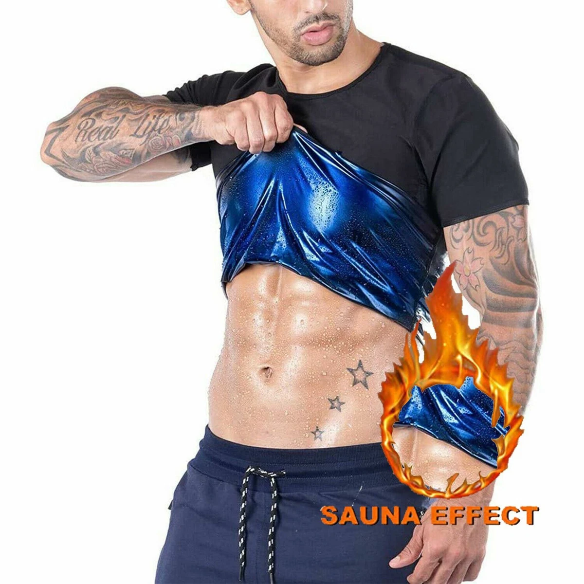 Men's Sauna Heat Trapping Shirt Sweat Shaper Vest Weight Loss Waist Trainer  Top