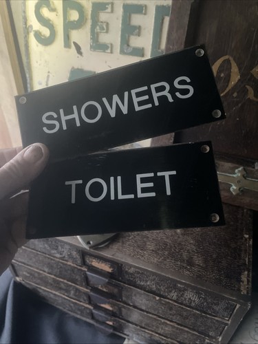 2 Vintage Toilet - Showers Plastic Sign (Reclaimed, Salvage) - Picture 3 of 3