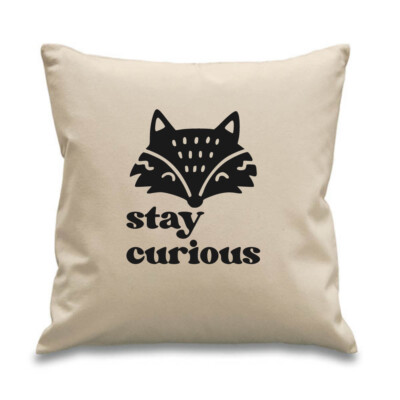 Baby's Stay Curious Fox Face Nordic Scandi Kinderzimmer Kissen 45x45cm Schwarz Desi...