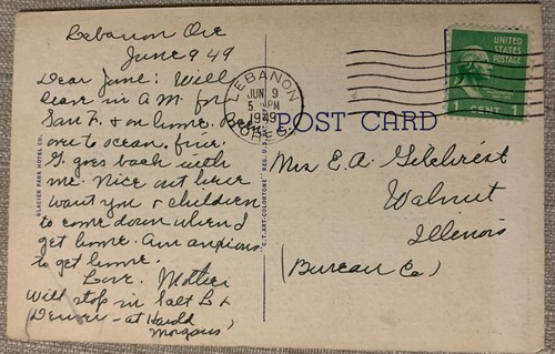 Postal Parque Nacional Glaciar St. Mary Lake Oregon publicada 1949 lino por Hileman - Imagen 4 de 5