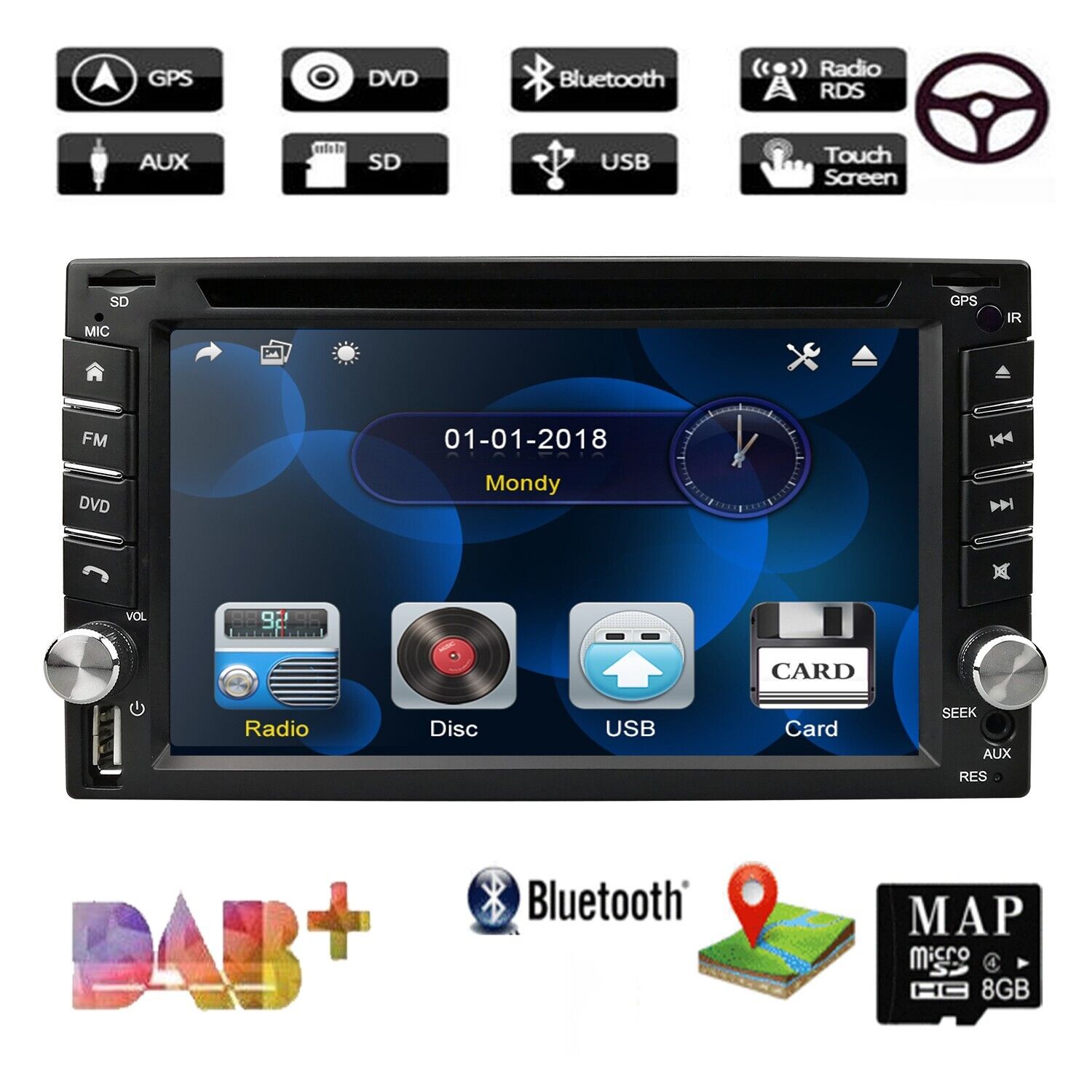 6.2 AUTORADIO 2 Din Doppel GPS Touchscreen Navi SD RDS USB CD DVD USB Mit Map