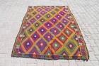 5x7 ft Handmade Turkish Kilim: Yellow & Multicolor Tribal Carpet for Rustic
